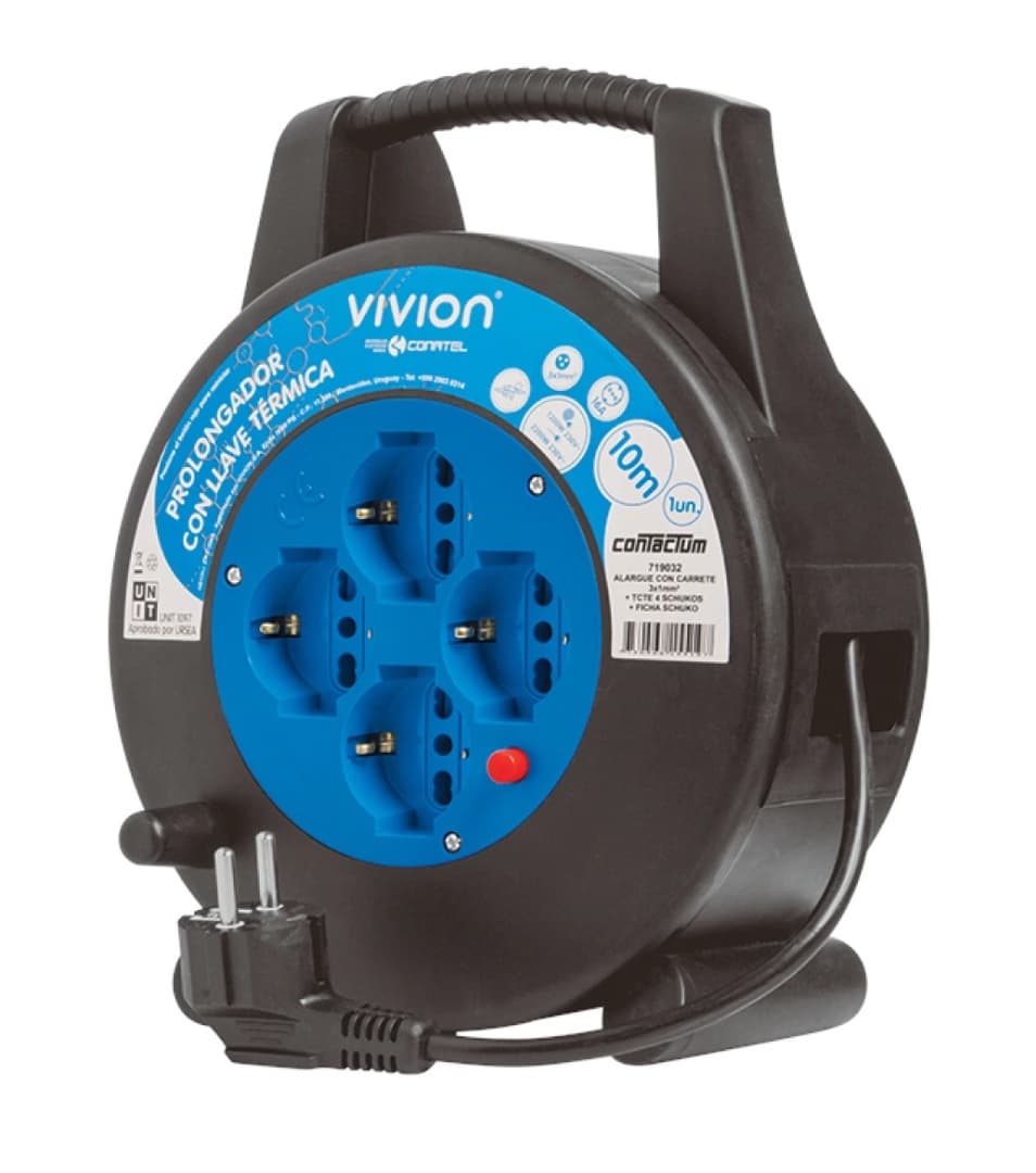 Alargue Carrete Conatel 10m 4xSchuko 2500W Negro