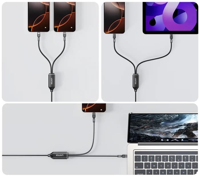 Cable de Carga Unitek PD100W 2 en 1 USB-C Dual 1.8m