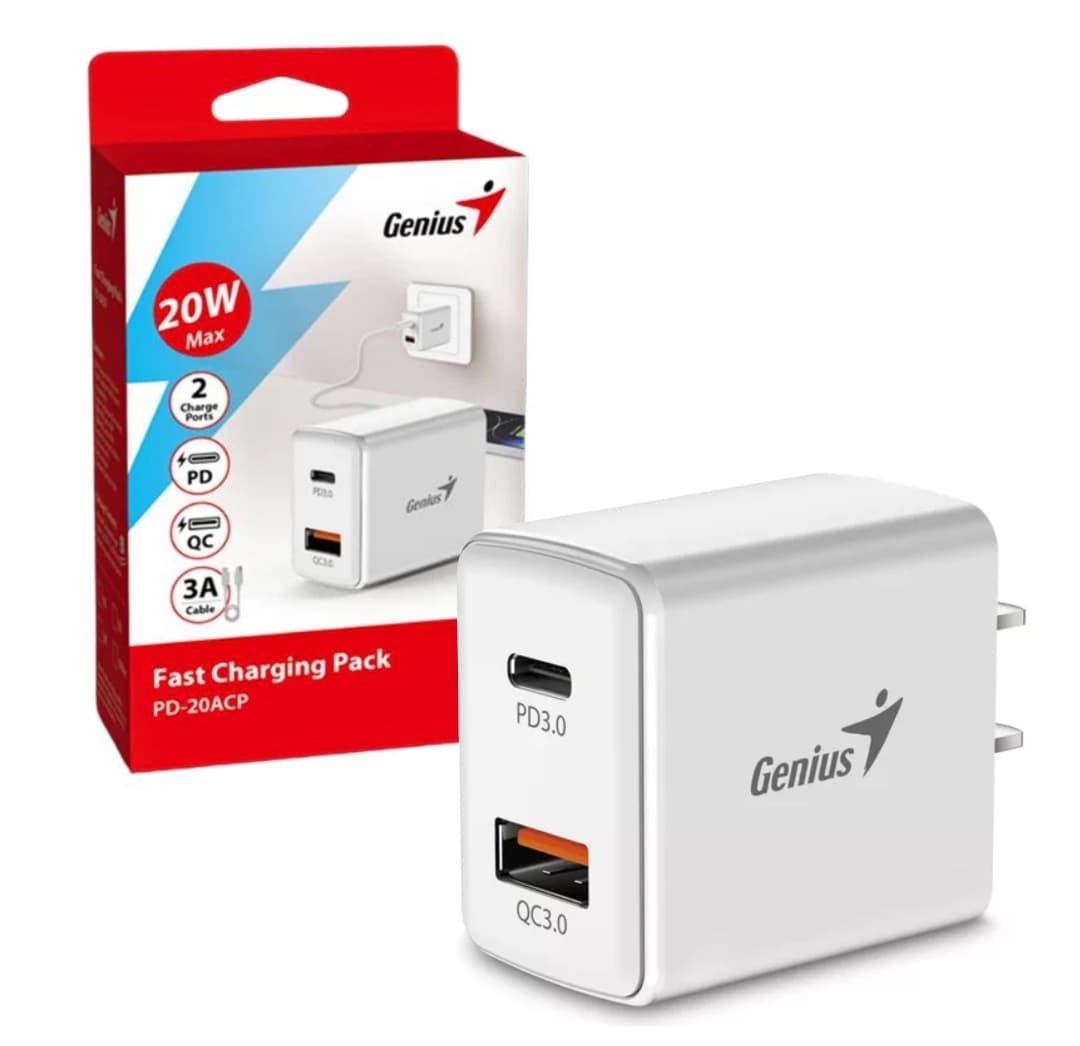 Cargador Genius PD-20AC 20W USB-C y USB-A Blanco