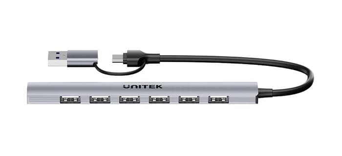 HUB USB-C Unitek 7 en 1 con 5Gbps y 7 Puertos USB-A