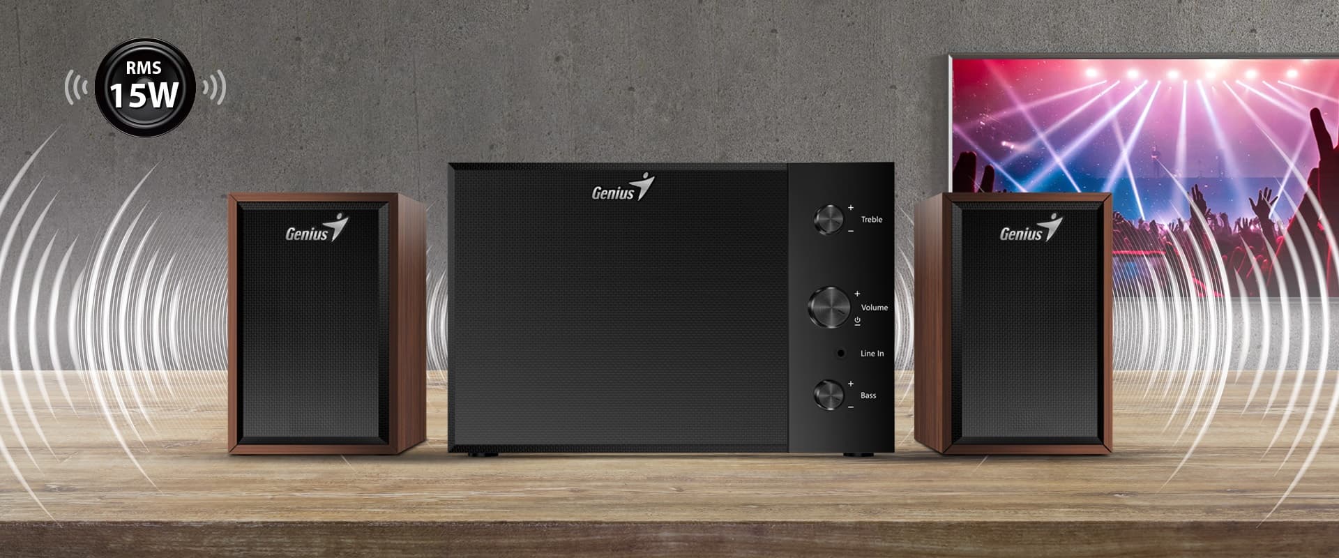 Parlante Genius SW-2.1 350 15W RMS Madera