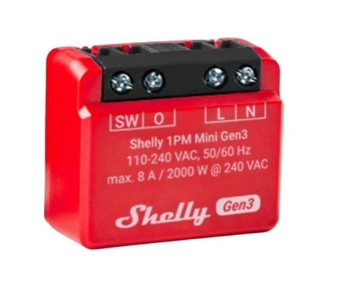 Relé Shelly Mini 1PM GEN3 Wi-Fi 8A Medición de Consumo Compacto