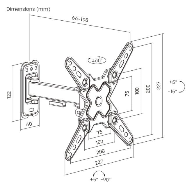 Soporte de pared Brateck Full-Motion para TV hasta 43''