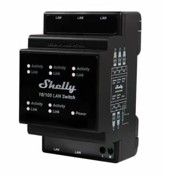 Switch LAN Shelly 5 Puertos RJ-45 10/100 Mbps DIN