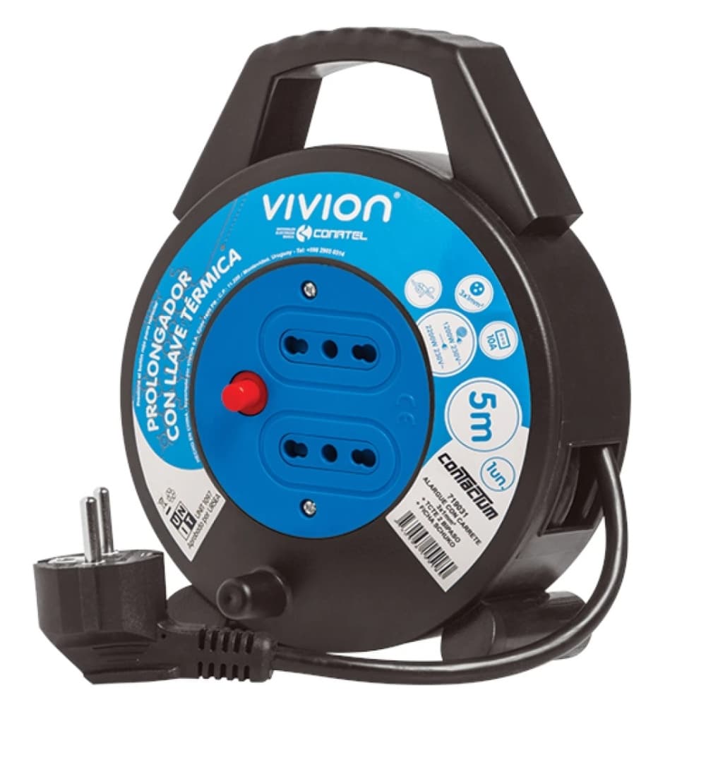Alargue Carrete Conatel 5m 2x Bipaso Schuko 2500W