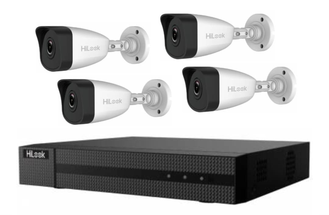 Kit NVR HiLook 4 Canales 4MP con 4 Cámaras Bullet IP PoE 2MP