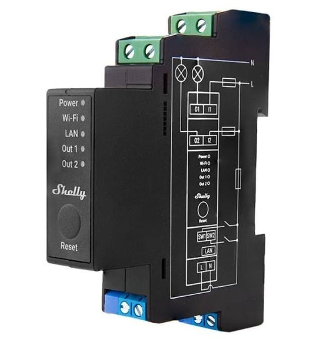 Relé Shelly Pro 2PM Dual Medición de Consumo DIN