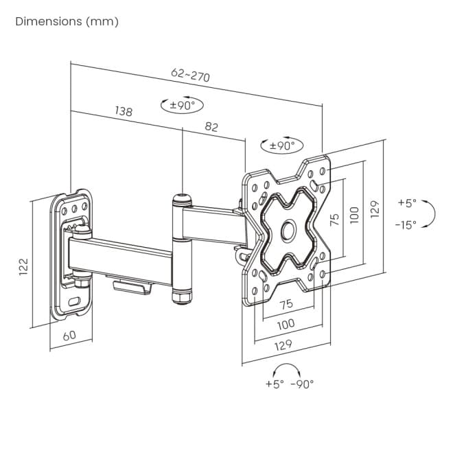 Soporte de pared Brateck Full-Motion para TV 13-32''