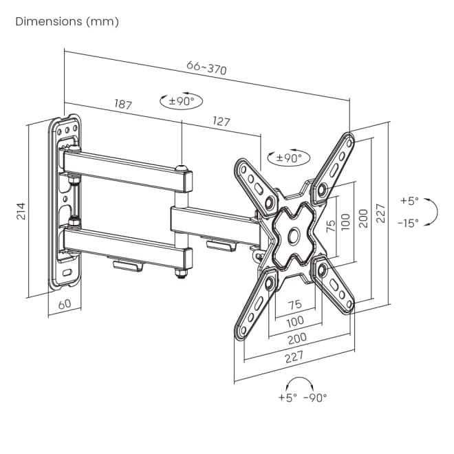 Soporte de pared Brateck Full-Motion con brazo para TV hasta 43''