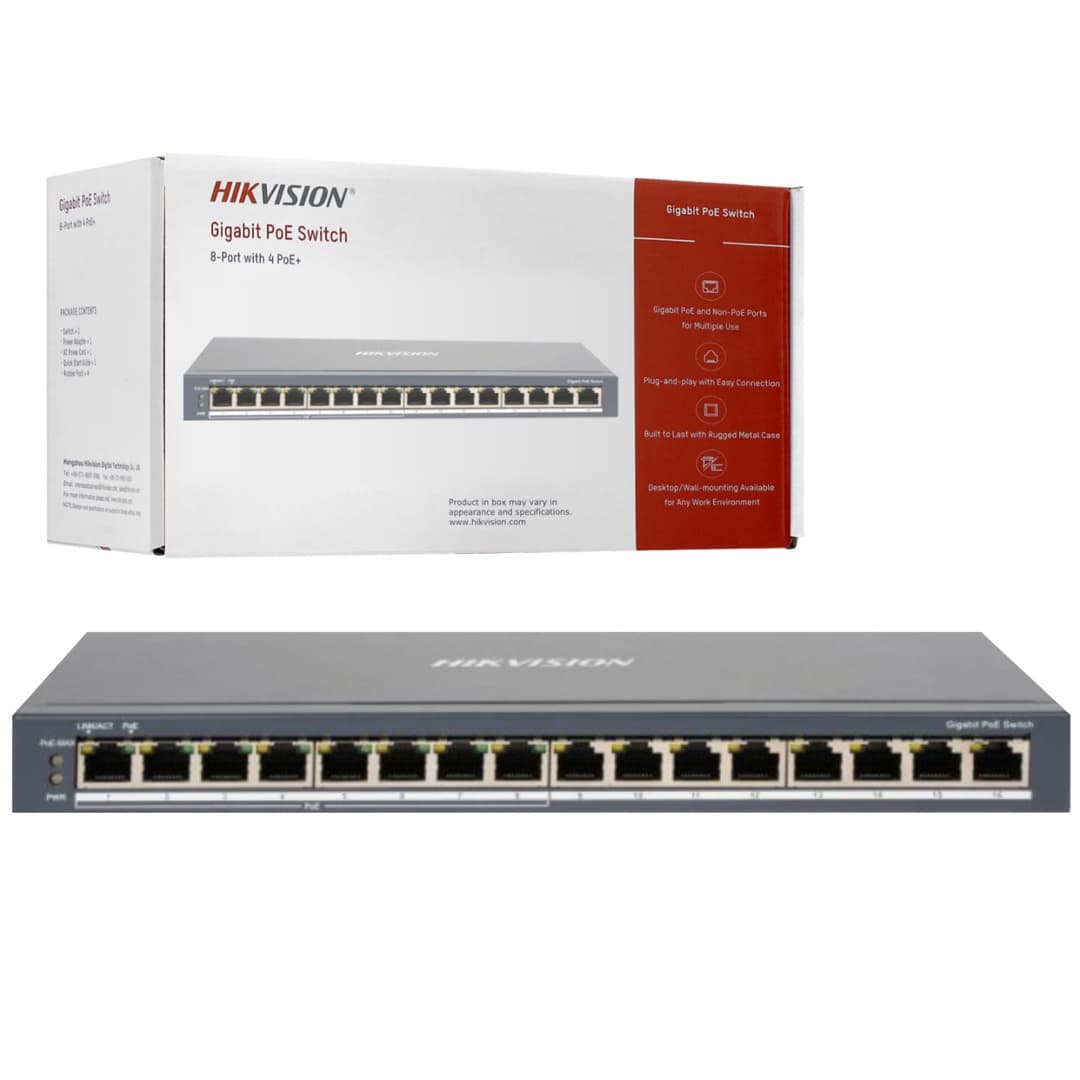 Switch Hikvision 16 puertos (8 puertos PoE+) Gigabit 110W