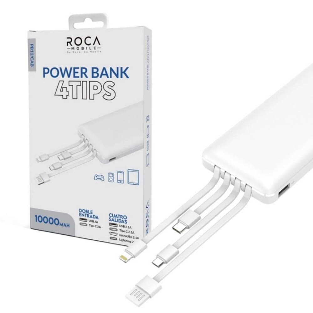 Power Bank ROCA Cables Incorporados 10.000mAh